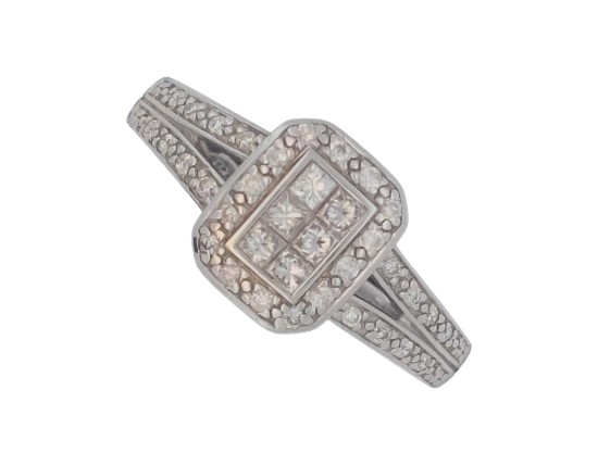 Diamond Cluster Dress Ring 18ct White Gold Split Tapered Shank 0.33ct 