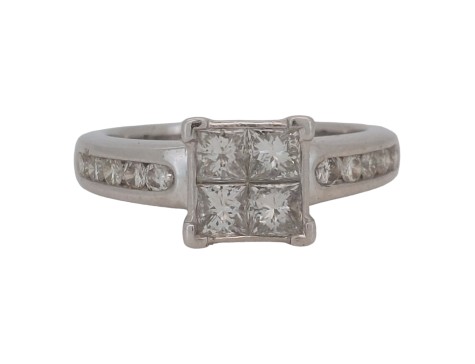 Diamond Cluster Ring Invisible Window Set 1.00ct 18ct White Gold
