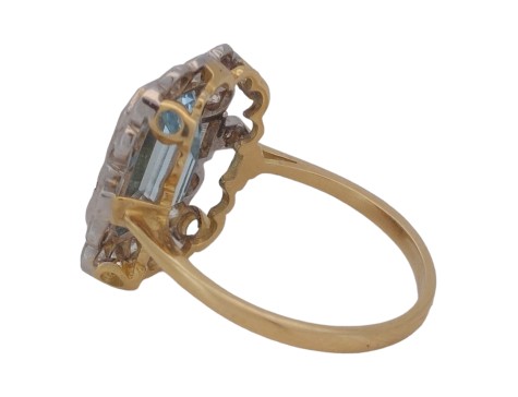 Aquamarine & Diamond 18ct Yellow Gold Cocktail Dress Statement Ring