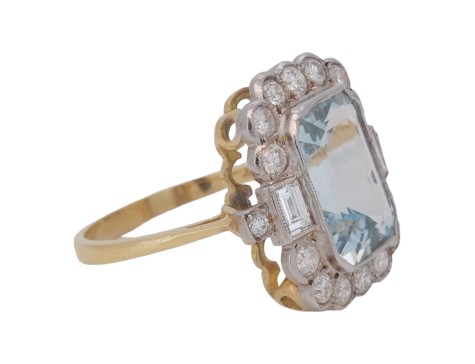 Aquamarine & Diamond 18ct Yellow Gold Cocktail Dress Statement Ring