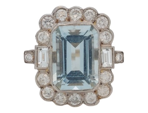 Aquamarine & Diamond 18ct Yellow Gold Cocktail Dress Statement Ring