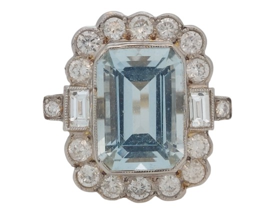 Aquamarine & Diamond 18ct Yellow Gold Cocktail Dress Statement Ring