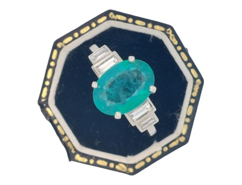 Emerald & Diamond Stepped Shoulder Platinum Five Stone Ring