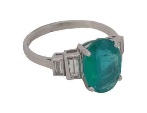 Emerald & Diamond Stepped Shoulder Platinum Five Stone Ring