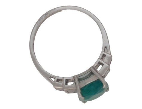 Emerald & Diamond Stepped Shoulder Platinum Five Stone Ring