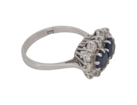 Sapphire & Diamond Two Stone Cluster Ring Vintage 18ct White Gold