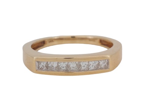 Diamond Channel Set 14kt Yellow Gold Band 0.75ct Princess Cut Seven Stone 