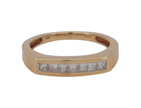 Diamond Channel Set 14kt Yellow Gold Band 0.75ct Princess Cut Seven Stone 