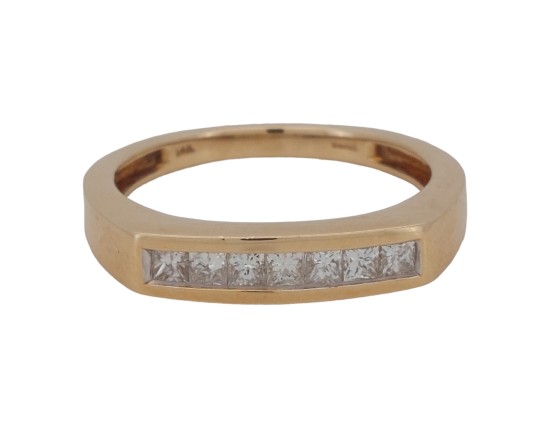 Diamond Channel Set 14kt Yellow Gold Band 0.75ct Princess Cut Seven Stone 