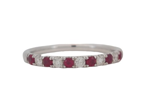 Ruby & Diamond 18ct White Gold Eternity Band Stacking Ring 