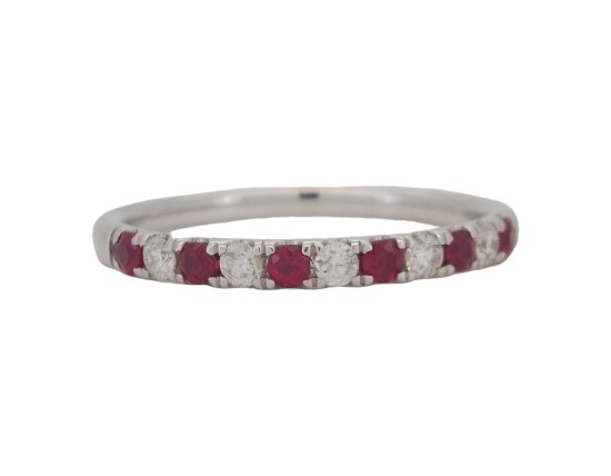 Ruby & Diamond 18ct White Gold Eternity Band Stacking Ring 