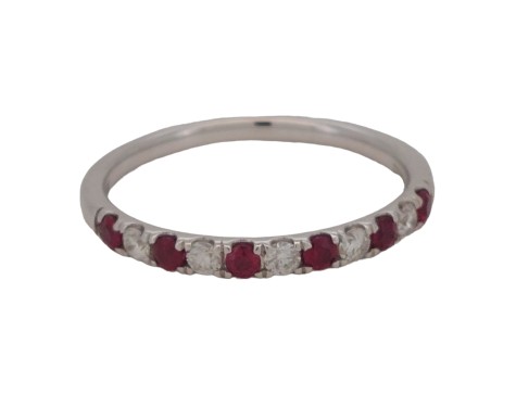 Ruby & Diamond 18ct White Gold Eternity Band Stacking Ring 