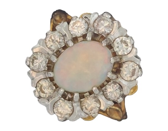 Opal & Diamond 18ct Yellow Gold Vintage Cluster Ring 1.00ct Diamond  Australian Opal