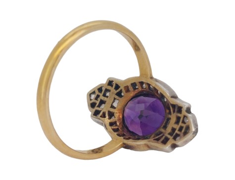 Amethyst & Diamond Georgian inspired Dress Cocktail Ring 18ct Gold