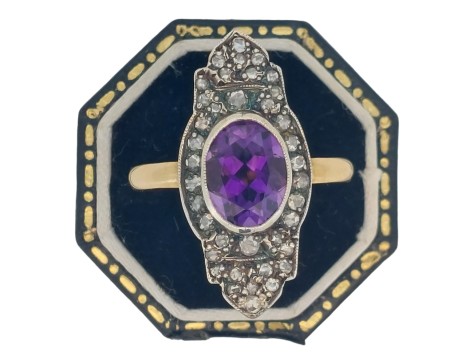 Amethyst & Diamond Georgian inspired Dress Cocktail Ring 18ct Gold