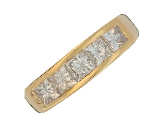 Diamond Channel Set Eternity Ring 1.60ct G Colour Si Clarity 18ct Yellow Gold Princess Cut Five Stone