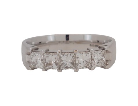 Diamond Five Stone Princess Cut Eternity Band Ring 1.1ct F-G Colour Vs- si Clarity 18ct White Gold