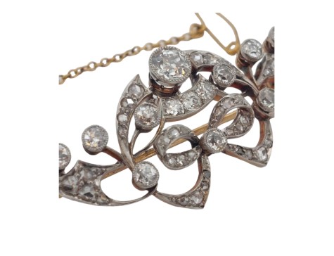 Period Art Nouveau French Diamond 18ct Gold Platinum Brooch 2ct