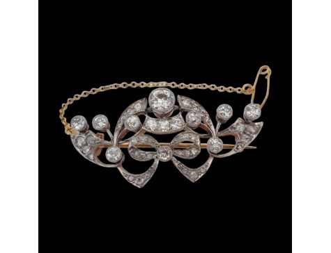 Period Art Nouveau French Diamond 18ct Gold Platinum Brooch 2ct