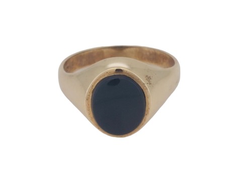 Gents Onyx Set Oval Signet Ring 9ct Yellow Gold