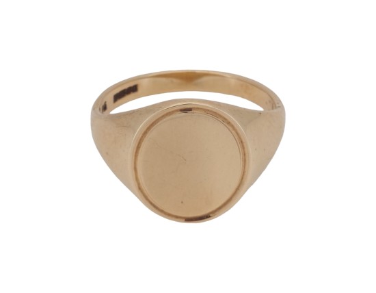 Gents Plain Gold Oval Signet Ring 9ct Yellow Gold