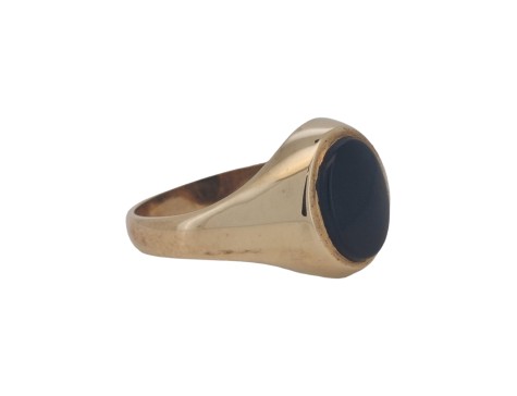 Gents Onyx Set Oval Signet Ring 9ct Yellow Gold