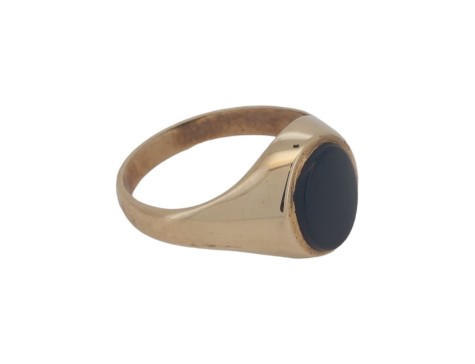 Gents Onyx Set Oval Signet Ring 9ct Yellow Gold