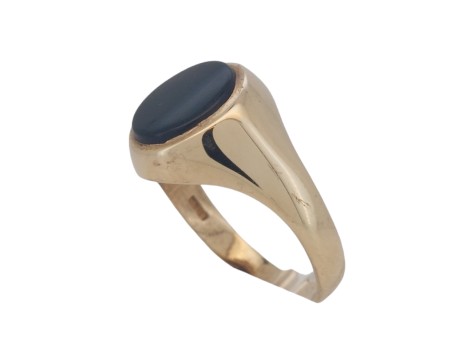 Gents Onyx Set Oval Signet Ring 9ct Yellow Gold