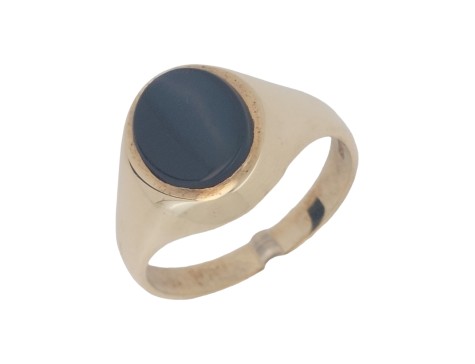 Gents Onyx Set Oval Signet Ring 9ct Yellow Gold