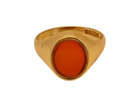 Gents Oval Carnelian Signet Ring 9ct Yellow Gold