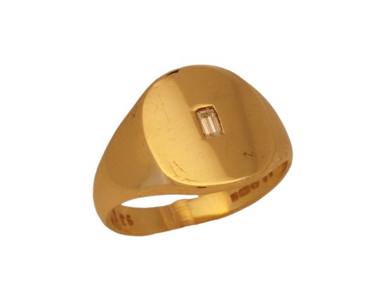 Gents Diamond Set Signet Ring 9ct Yellow Gold