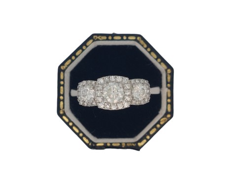 Diamond Three Stone Halo Cluster Ring 1.00ct 