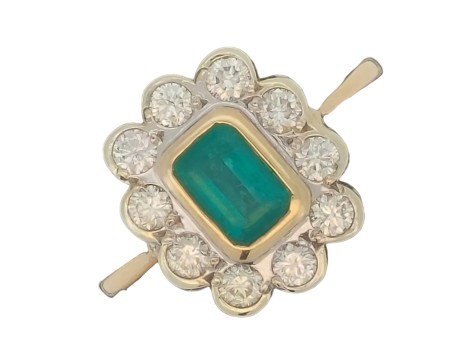 Emerald & Diamond Bezel Set Cluster Ring  