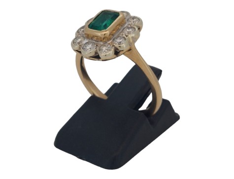 Emerald & Diamond Bezel Set Cluster Ring  