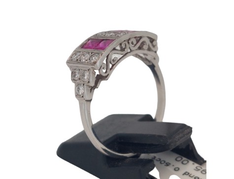 Ruby & Diamond 18ct White Gold Art Deco Style Dress Ring