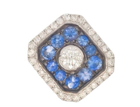 Antique Art Deco Style Diamond & Sapphire Target Cluster Ring 18ct White Gold 