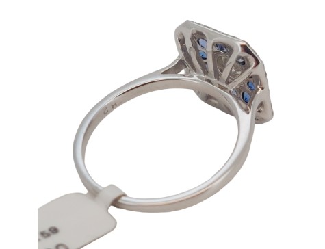 Antique Art Deco Style Diamond & Sapphire Target Cluster Ring 18ct White Gold 