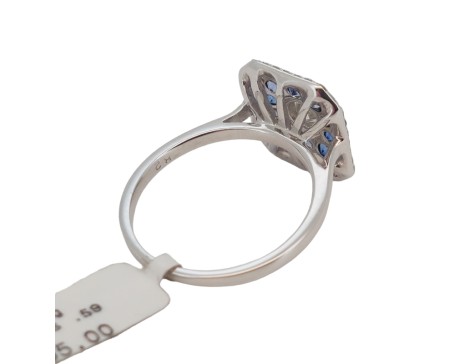 Antique Art Deco Style Diamond & Sapphire Target Cluster Ring 18ct White Gold 