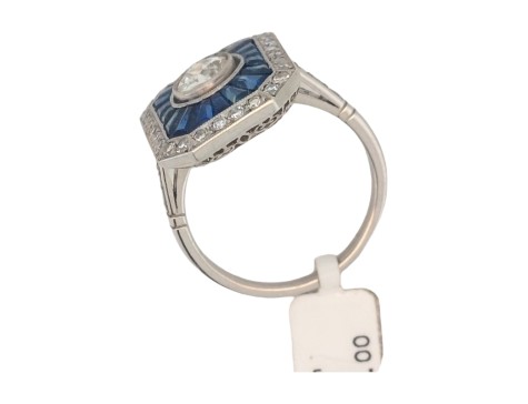 Period Art Deco Diamond & Sapphire Target Ring Platinum 