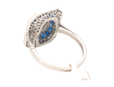 Period Art Deco Diamond & Sapphire Target Ring Platinum 