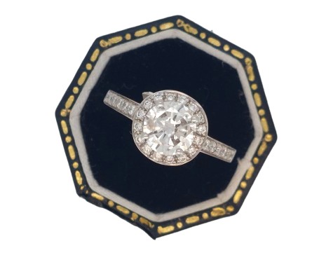 Diamond Solitaire Halo Cluster Ring 18ct White Gold 1.44ct G/H Colour Brilliant Cut