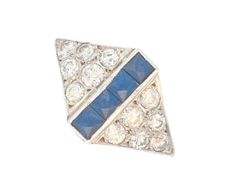 Diamond & Sapphire 18ct Yellow Gold Geometric Art Deco Dress Ring