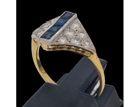 Diamond & Sapphire 18ct Yellow Gold Geometric Art Deco Dress Ring