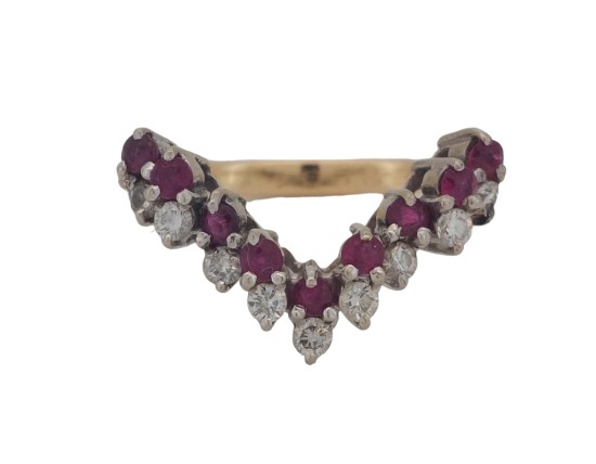Vintage Ruby & Diamond Wishbone Ring 18ct Gold H W Tankel Glasgow 