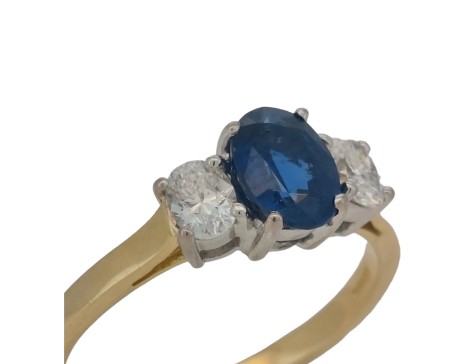 Fine Quality Sapphire & Diamond Three Stone Trilogy Ring Fred Ullmann London