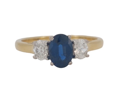 Fine Quality Sapphire & Diamond Three Stone Trilogy Ring Fred Ullmann London