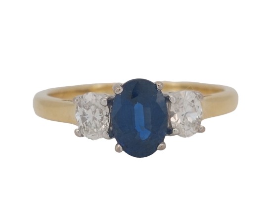 Fine Quality Sapphire & Diamond Three Stone Trilogy Ring Fred Ullmann London