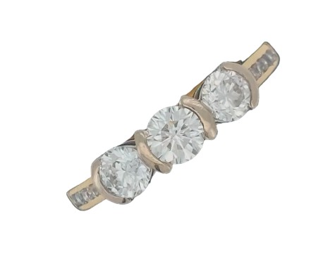 Diamond Three Stone Trilogy Ring 18ct Yellow Gold 0.85ct H Colour vs2 Certified H W Tankel Glasgow