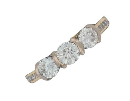 Diamond Three Stone Trilogy Ring 18ct Yellow Gold 0.85ct H Colour vs2 Certified H W Tankel Glasgow