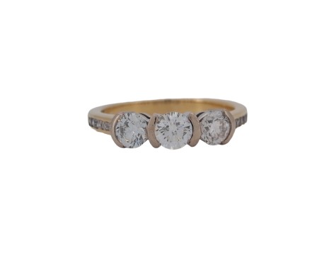 Diamond Three Stone Trilogy Ring 18ct Yellow Gold 0.85ct H Colour vs2 Certified H W Tankel Glasgow